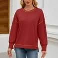 thumbnail image 7 of Women's Casual Colorblock Sweatshirt Long Sleeve Crew Neck Top Loose Fit Side Split High-Low Hem Sweatshirt Top, 7 of 7