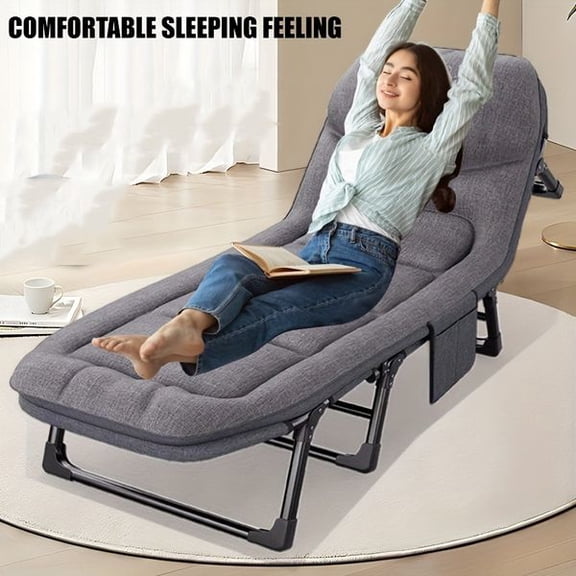 Portable Folding Lounger with Cushion, Adjustable Reclining Chaise for Patio Garden Camping & Indoor Office