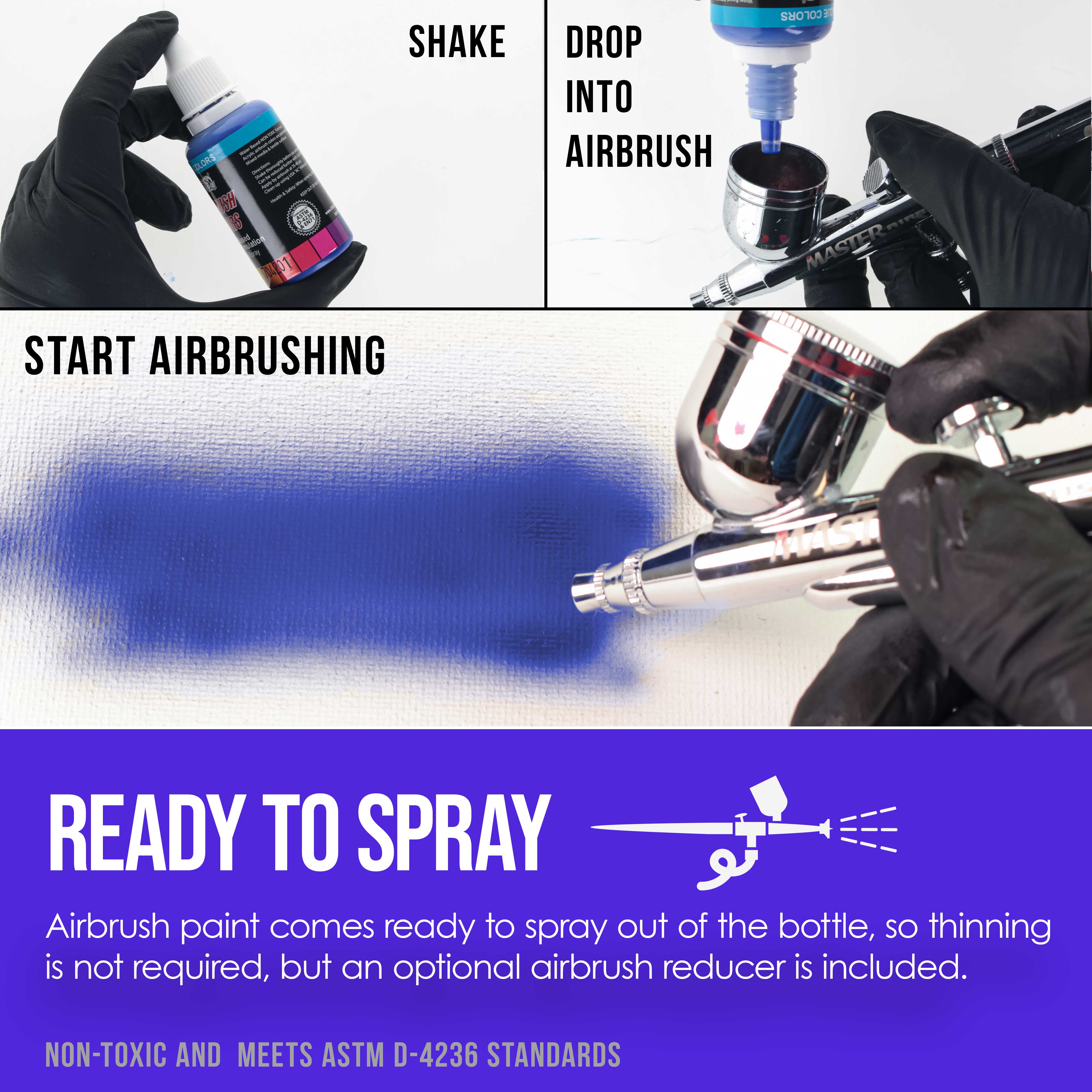U.S. Art Supply Airbrush Paint Set - 12 Color Primary Opaque with Reducer & Cleaner, Ready to Spray Air brush Paint, 1-Ounce Water-Based Acrylic for Painting Metal, Plastic Models, Canvas, Wood