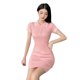 thumbnail image 3 of Vestido de manga corta de punto con cuello vuelto abotonado, ajustado, Color puro, vestido de mujer para verano, 3 of 8