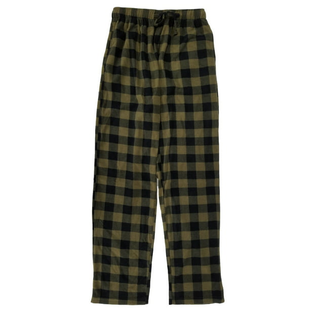 Northcrest - Mens Olive & Black Plaid Fleece Lounge Sleep Pants Pajama ...