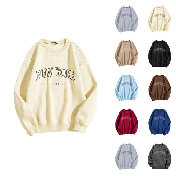 New York Sweatshirt for Women 2026 Fall Winter Fashion Long Sleeve Crewneck Graphic Sweatshirts Pullover Tops