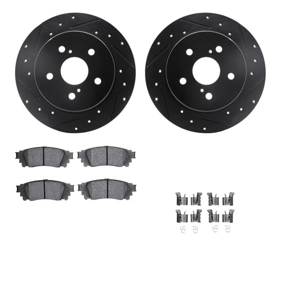 Dynamic Friction Company Rear Brake Rotors-Drilled and Slotted-Black with 5000 Advanced Brake Pads includes Hardware 8512-75034