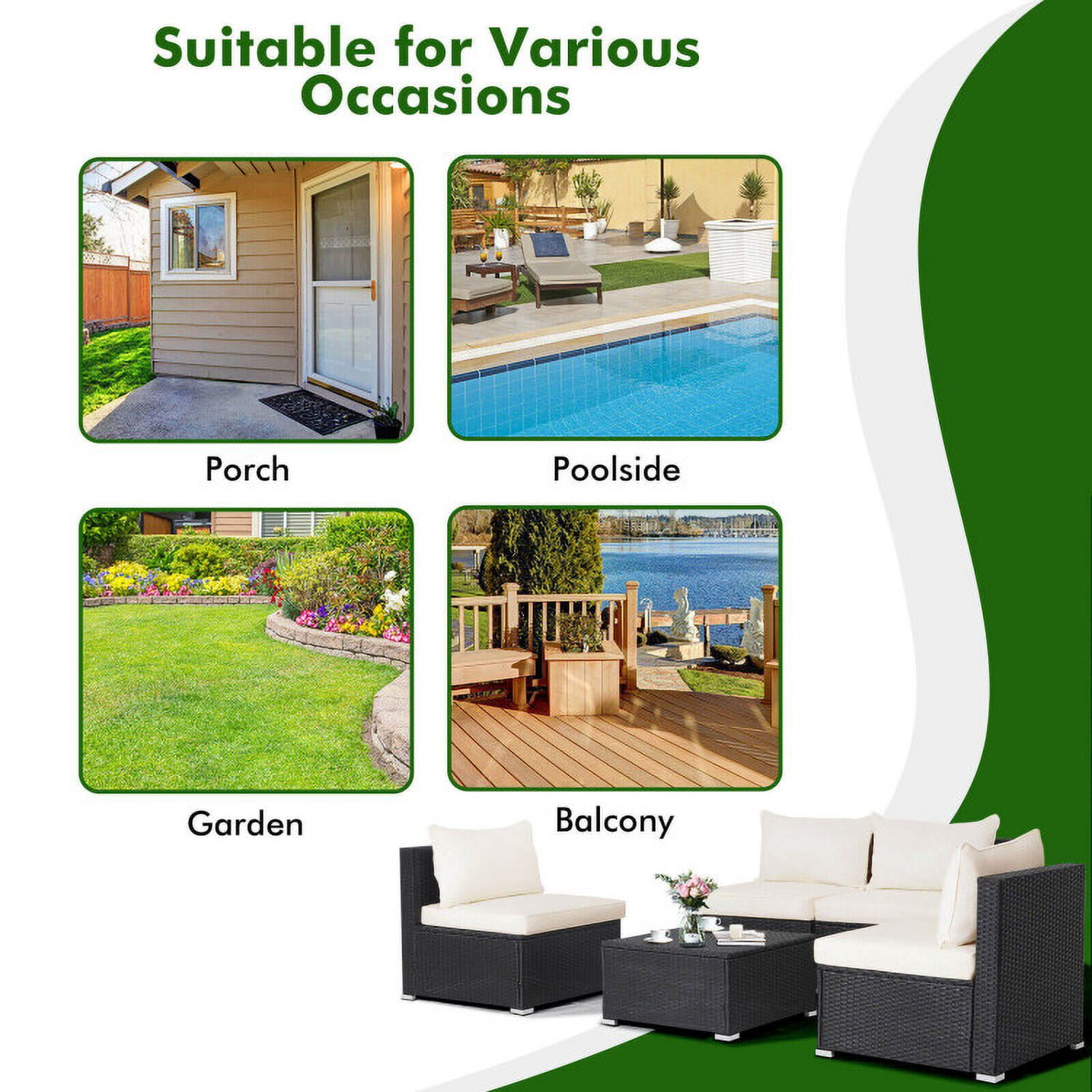 Aimee Lii 5 Pieces Outdoor Patio Furniture Set with Cushions and Coffee Table, Outdoor Patio Set
