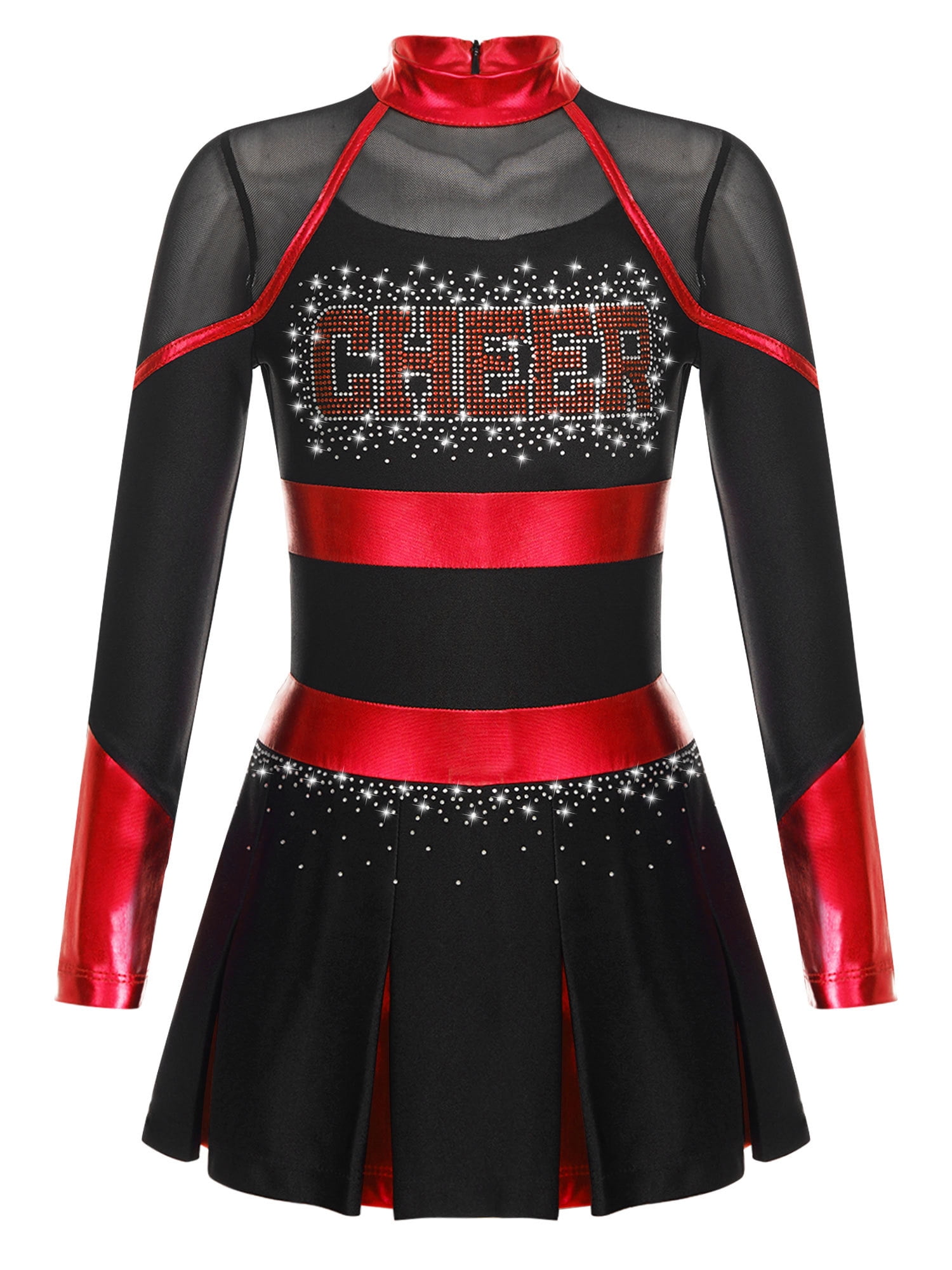iiniim Cheer Leader Girls Cheerleading Uniform Complete Dress Black&Red 14