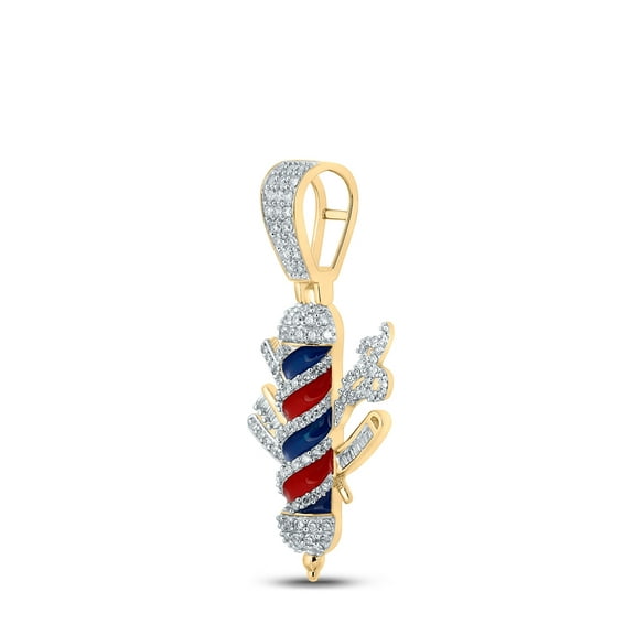 10K Yellow Gold Mens Baguette Diamond Barber Pole Charm Pendant 7/8 Cttw
