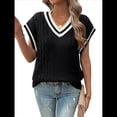 thumbnail image 1 of Chaleco Tipo Suéter Extragrande para Mujer, Cuello en V, Mangas , Tejido de Punto , Suelto, A Rayas, Sin Mangas Negro XL, 1 of 9