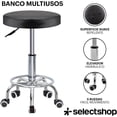 thumbnail image 4 of Banco Multifuncional Acojinado Taburete Multiusos con Ruedas Redondo Banco De Trabajo con Ruedas Silla Giratoria con Reposapiés De Altura Ajustable Oficina Salón SPA Tatuajes (Sencillo), 4 of 7