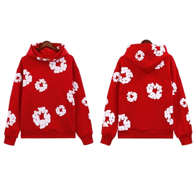 Tendencia de belleza DENIM TEARS línea principal traje con estampado de kapok High street Sudadera con capucha suelta pantalones de chándal casuales para hombrestop rojo