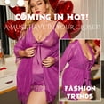 thumbnail image 5 of Plus Size Lingerie, CaiDieNu Lingerie for Women, 3-Piece Lingerie Set Sexy Nightgowns, Sheer Robe & Thong - Purple, 5 of 7
