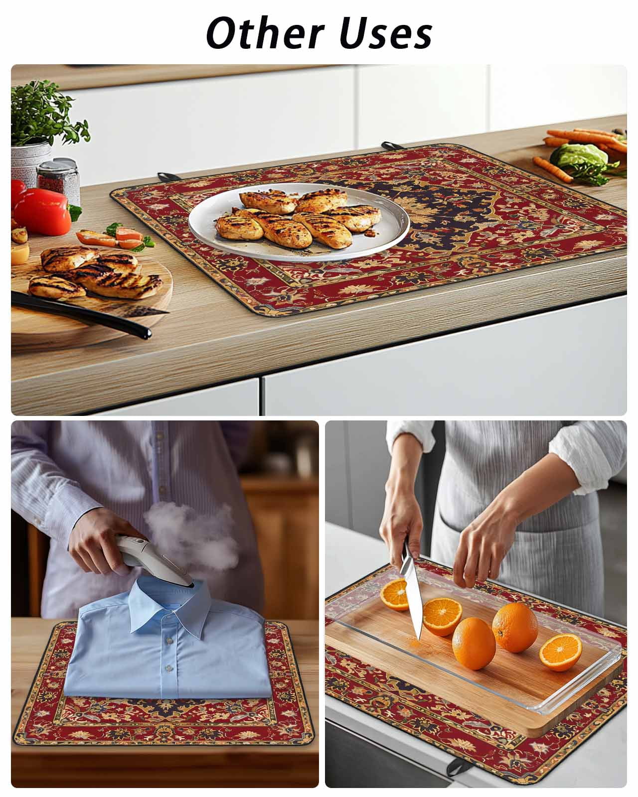 Stove Top Covers for Electric Stove, Red Boho Glass Stovetop Cover Protector, Contemporary Abstract Ethnic Vintage Geometric Induction Cooktop Protector Oven Mat for Kitchen Countertop 24"x21"