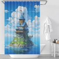 thumbnail image 2 of Lighthouse Sunrise Coast Scenery Pale Blue Tan Shower Curtain Fabric Bathroom Decor with Hooks, 2 of 5