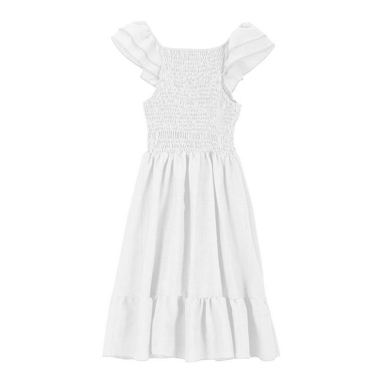 shoper Girls Spring Dresses Square Neck Ruffled Sleeve Backless Charming Graduation  Dresses Party Prom Easter Gown Clothes Wedding Guest Dress White 140 -  Walmart.com