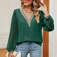 thumbnail image 7 of Scyoekwg Long Sleeve Tshirt Womens Clothes V-Neck Crochet Lace Trim Elegant Shirts Lightweight Loose Solid Color Fall Clothes Casual Pullover (Army Green,L), 7 of 7