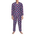 thumbnail image 3 of Salouo leaf flower Skull colorful Print Button-Front Long Sleeve Pajama Set for Men, Soft 2Pjs Men's Long Sleeve Sleepwear-Small, 3 of 7