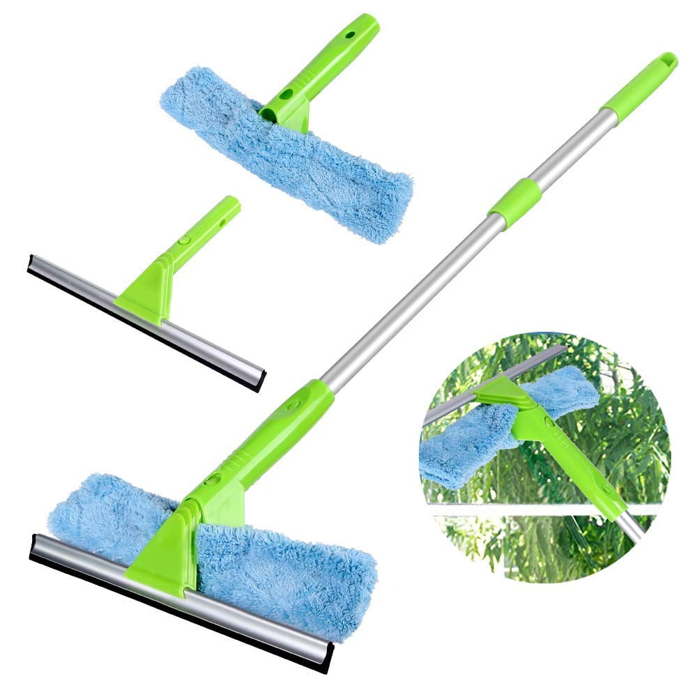 Window Squeegee Cleaner 2 in 1 Squeegee with Extension Pole 90cm Telescopic Window Glass Cleaning Equipment Kit for Indoor/Outdoor High Window 