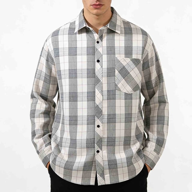 Ceisia Men's Oversize Plaid Polyester-Cotton Long-Sleeve Button-Down Shirt for Spring/Summer Casual Gift