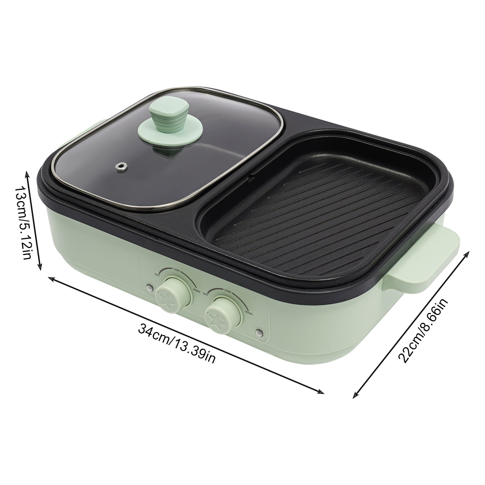 Miumaeov Mini 2-IN-1 Electric Hot Pot BBQ Grill Kitchen Smokeless Shabu Cooking Pan Nonstick Griddle 110V