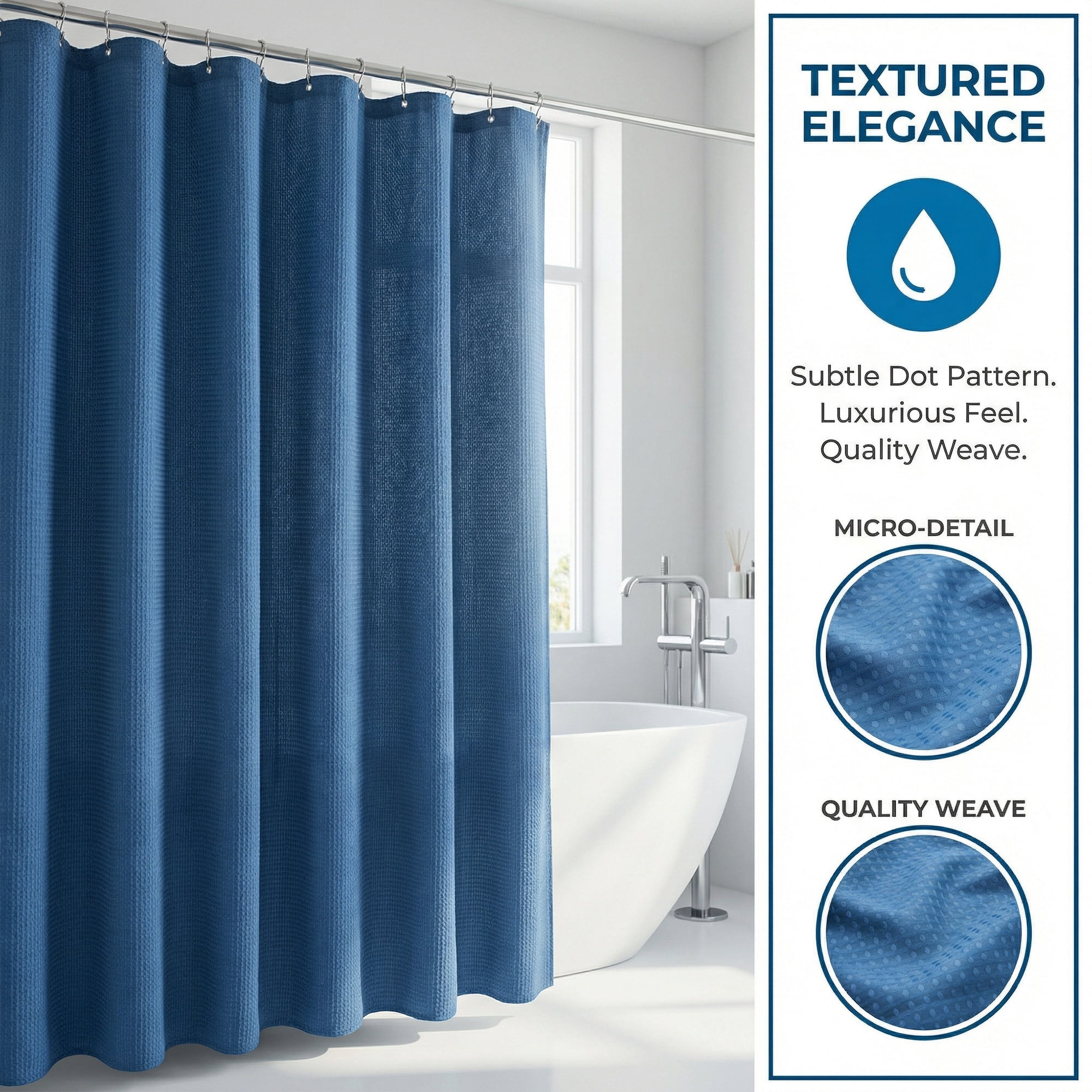 Unique Bargains Modern Waffle Weave Shower Curtain with 12 Hooks Blue 71"W x 71"L