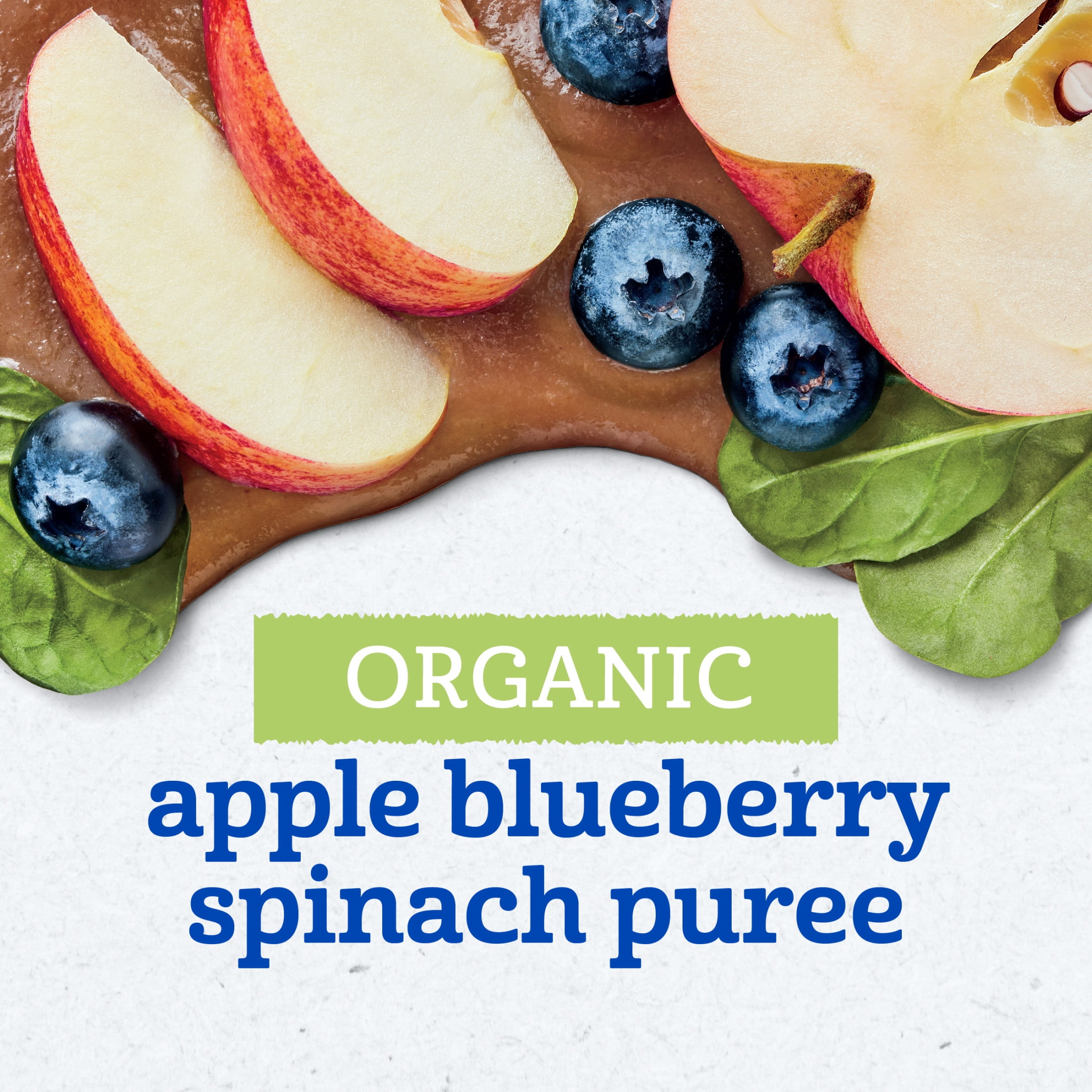 Gerber Stage 2 Baby Food, Organic Apple Blueberry Spinach Puree Pouch 3.5 oz