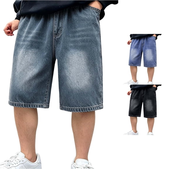 LIIPEE Boys Denim Shorts Summer Casual Solid Color Elastic Waist Loose Fit Knee Length Jean Shorts With Pockets Kids Comfortable Breathable Fashion Bottoms,6-7 Years