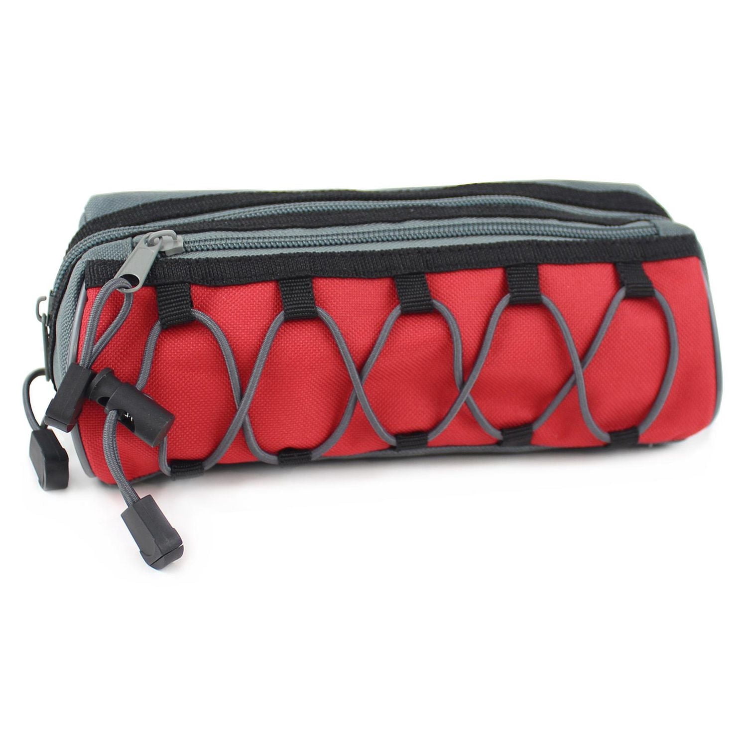 Pen + Gear Sporty 2 Zip Pencil Pouch with Grey Elastic Bungee Cord and Black Toggles