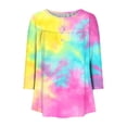 thumbnail image 5 of Crunowin 3/4 Length Sleeve Womens Tops, Round Neck Casual Tunic Tops Floral Print Tees Blouses Dressy T-Shirts Pleated Shirts Pink L, 5 of 5