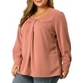 thumbnail image 3 of Agnes Orinda Women's Plus Size Relaxed Fit Solid Long Sleeve V Neck Twist Top, 3 of 8