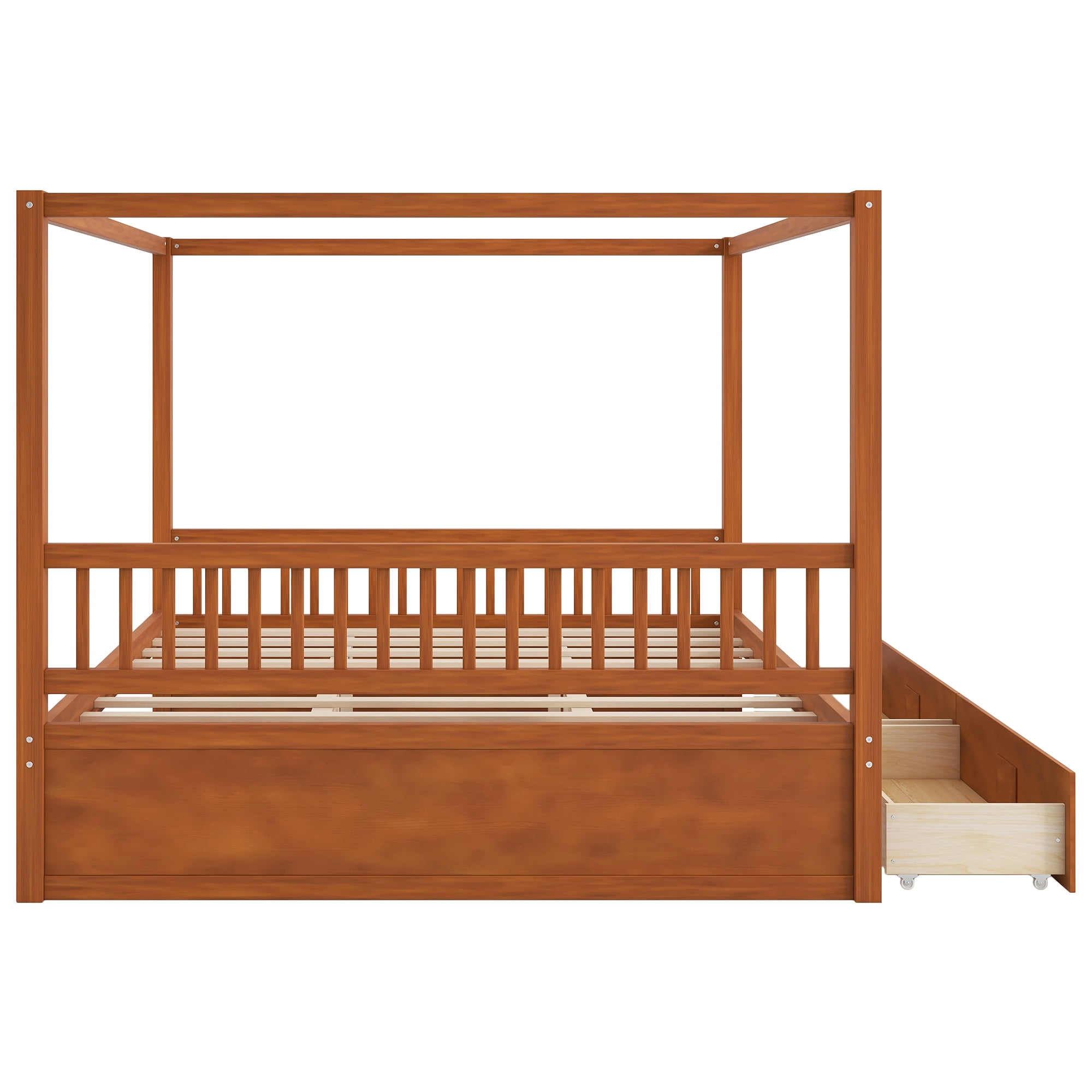 Euroco Wood King Size Canopy Bed with Drawers, Walnut