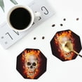 thumbnail image 4 of Honeii Satanic Skull print Leather Coaster Set of 4, ideal for safeguarding your furniture from drinks spills and effortless cleanup-Octagon, 4 of 6