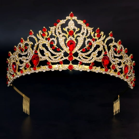 AURARMLET Elegant Red Rhinestone Bridal Wedding Hair Accessory Sparkling Jewelry for Brides