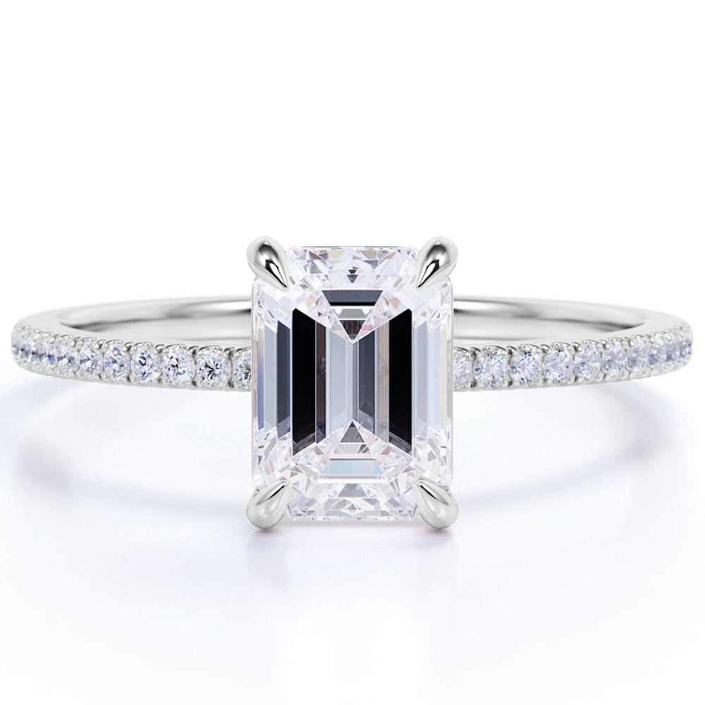 Vintage Engagement Wedding Antique Ring 2.8 Ct Emerald 14K White Gold Over 