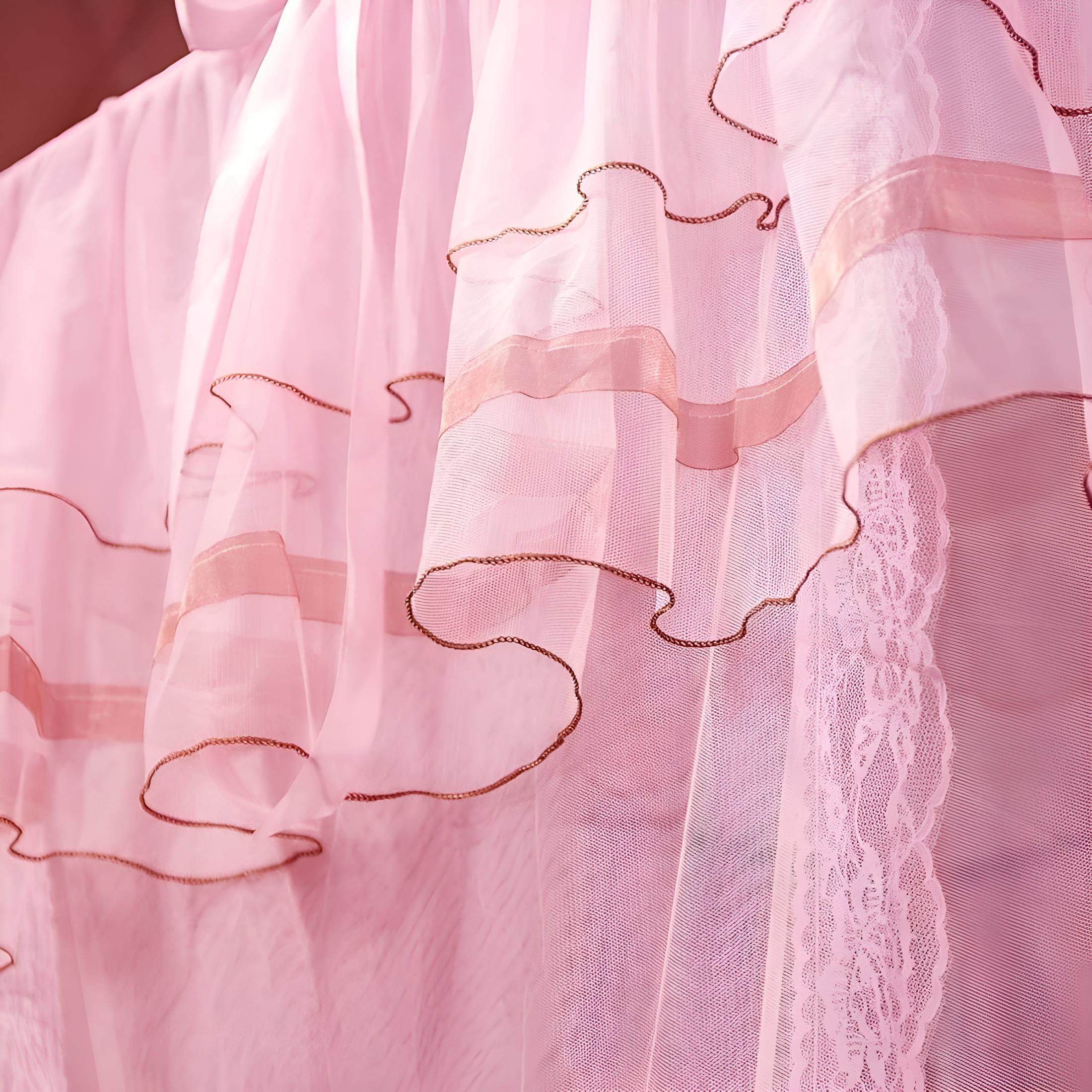AUQ 4 Corners Post Pink Canopy Bed Curtain for Girls & Adults - Bed Canopy for Girls Cute Cozy Drape Square Netting for Twin Bed - 4 Opening 45"