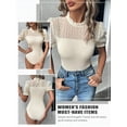 thumbnail image 6 of Xuanfei Women Mock Neck Swiss Dots Sheer Mesh Short Sleeve Bodysuit, 6 of 7
