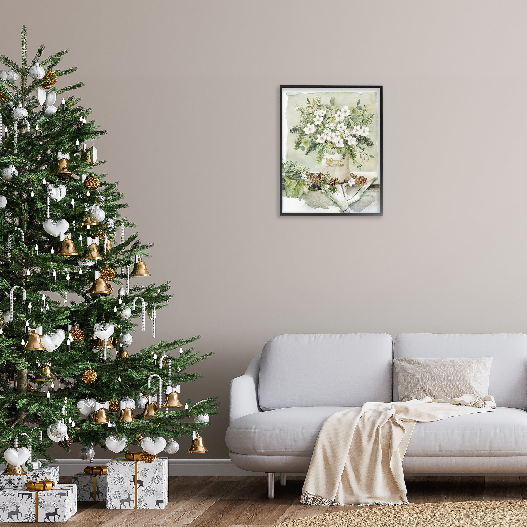 Stupell Industries White Christmas Flowers Vase Holiday Painting Black Framed Art Prints Wall Art, 24 x 30