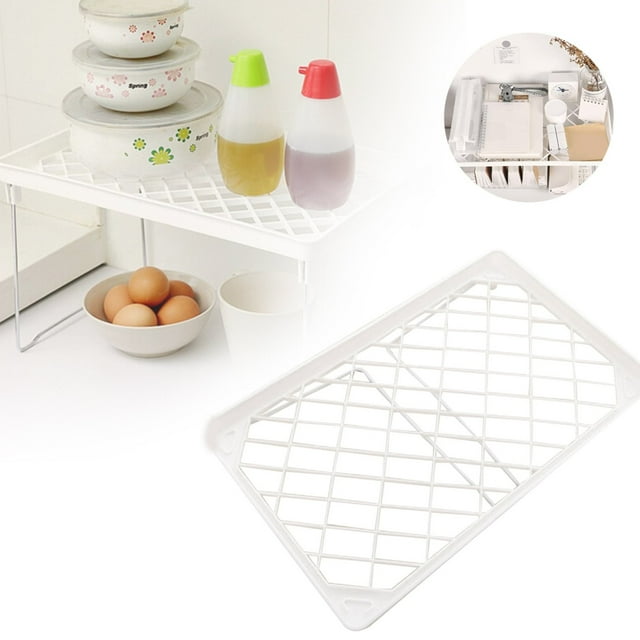 Oleegame 1PC Produce Storage Folding Storage Rack For Cabinets Stackable Shelves For Kitchen Counter Bathroom Home Countertop Stackable Shelf Organizer Pantry Storage Organization White