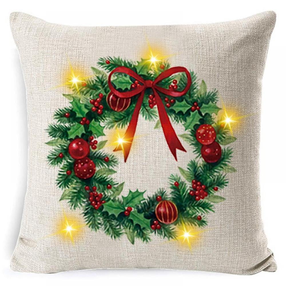 Monfince LED Light Up Christmas Pillows Covers Decorative Square
