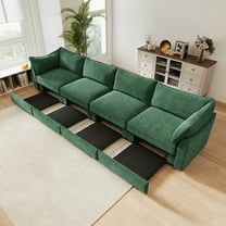 Newest Super Large Wide,Deep Seat Sofa Couch for 4 Persons, 4 Seater Sofa,Storage Pull out Drawer Under Each Seat, Chenille Green