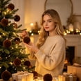 thumbnail image 5 of 12-Piece Flocked Christmas Ball Ornaments 2.4 in Plastic Velvet Style Baubles Coffee Brown for Tree Wreath Decor, 5 of 8