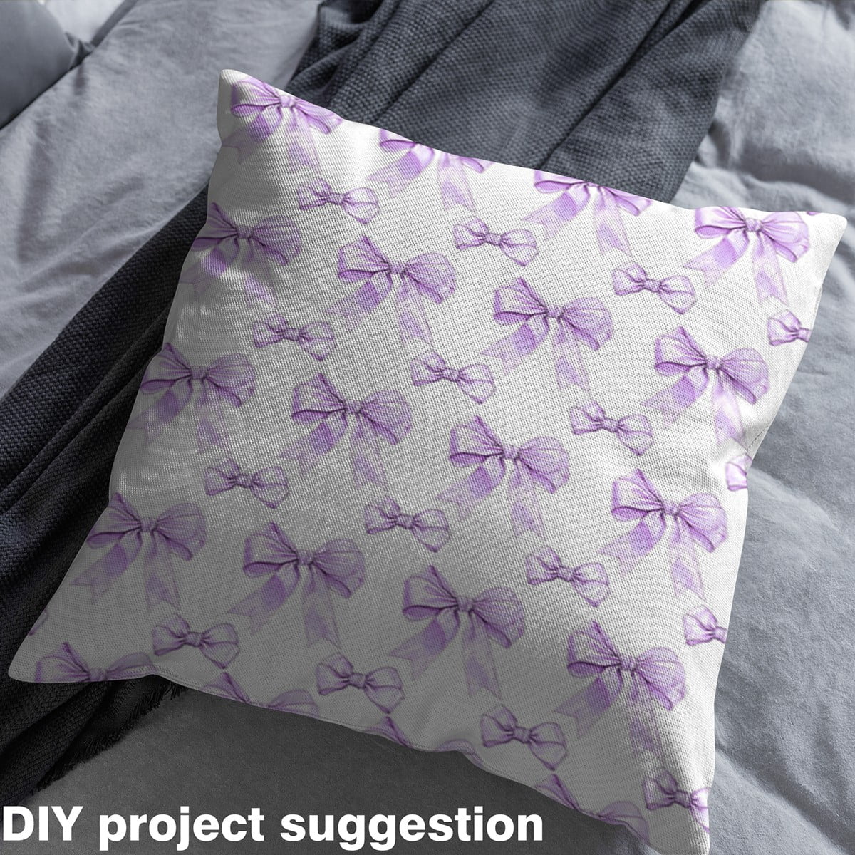 Feelyou Princess Bowknot Fabric by the Yard 1 Yard for Teens, Kawaii Purple Bow Room Decor Fabric by the Yard, Cartoon Ribbon Fabric for Sewing, Super Cozy Room Decor