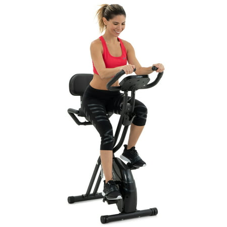 Lanos Folding Exercise Bike with 10-Level Adjustable Magnetic Resistance, Upright and Recumbent Foldable Stationary Bike is the Perfect Workout Bike for Home Use for Men, Women, and Seniors, Black and Black