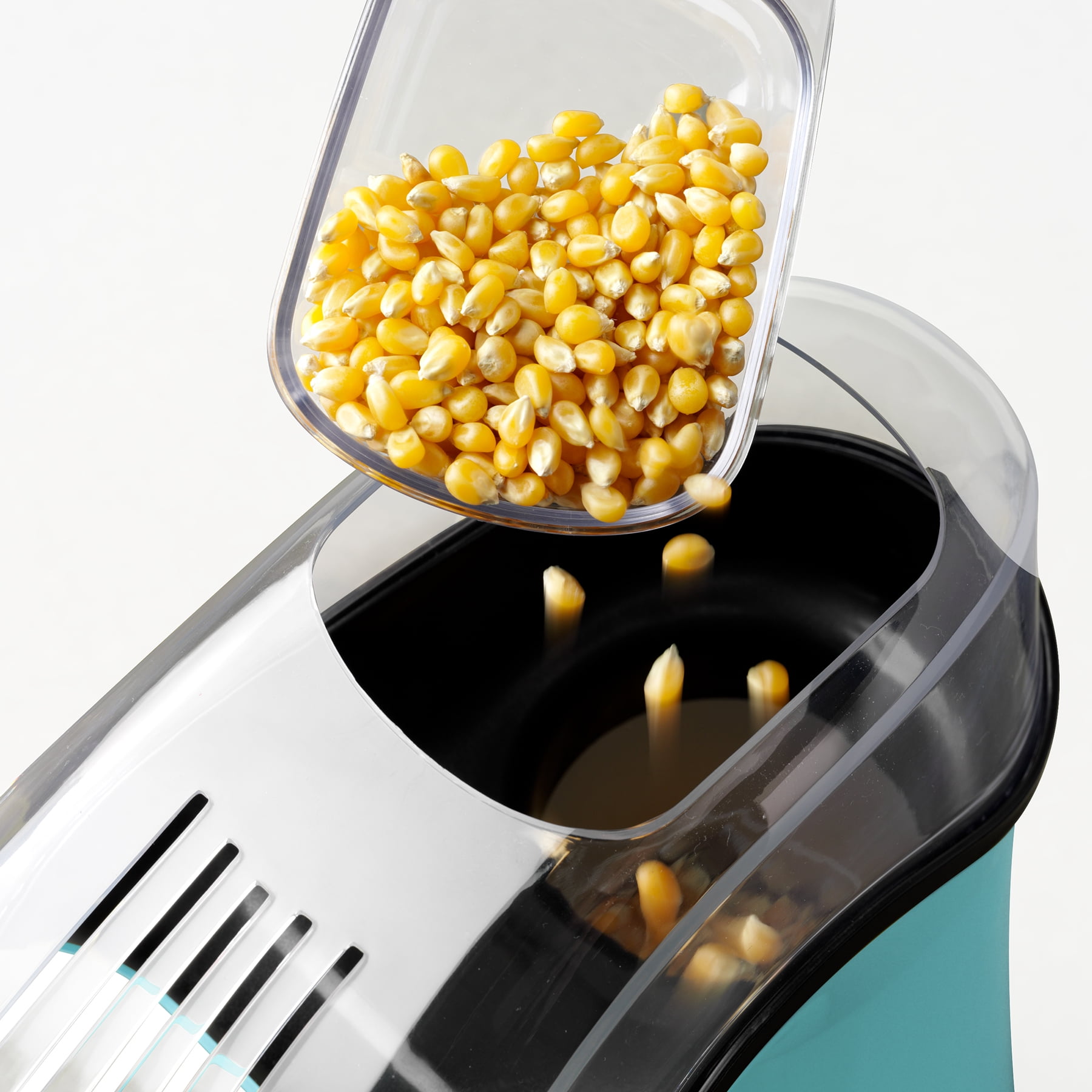 Nostalgia Hot Air Popcorn Maker, 8-Cup Countertop Popcorn Machine with Measuring Cup, Aqua