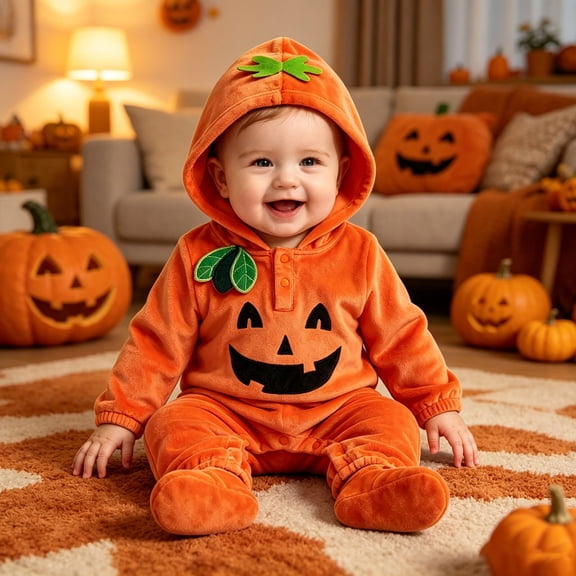 RMGVDSD Baby Halloween Pumpkin Long Sleeve Hooded Jumpsuit One-Piece Romper with Shoes 2Pcs Boys Girls Cute Outfits