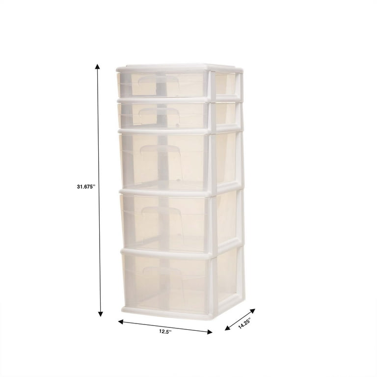 Homz 6 Drawer Plastic Storage and Organizer Tower, Cabinet for Home,  Office, Classroom, Craft, Art Supplies, Clothes, White Frame/Clear Drawers