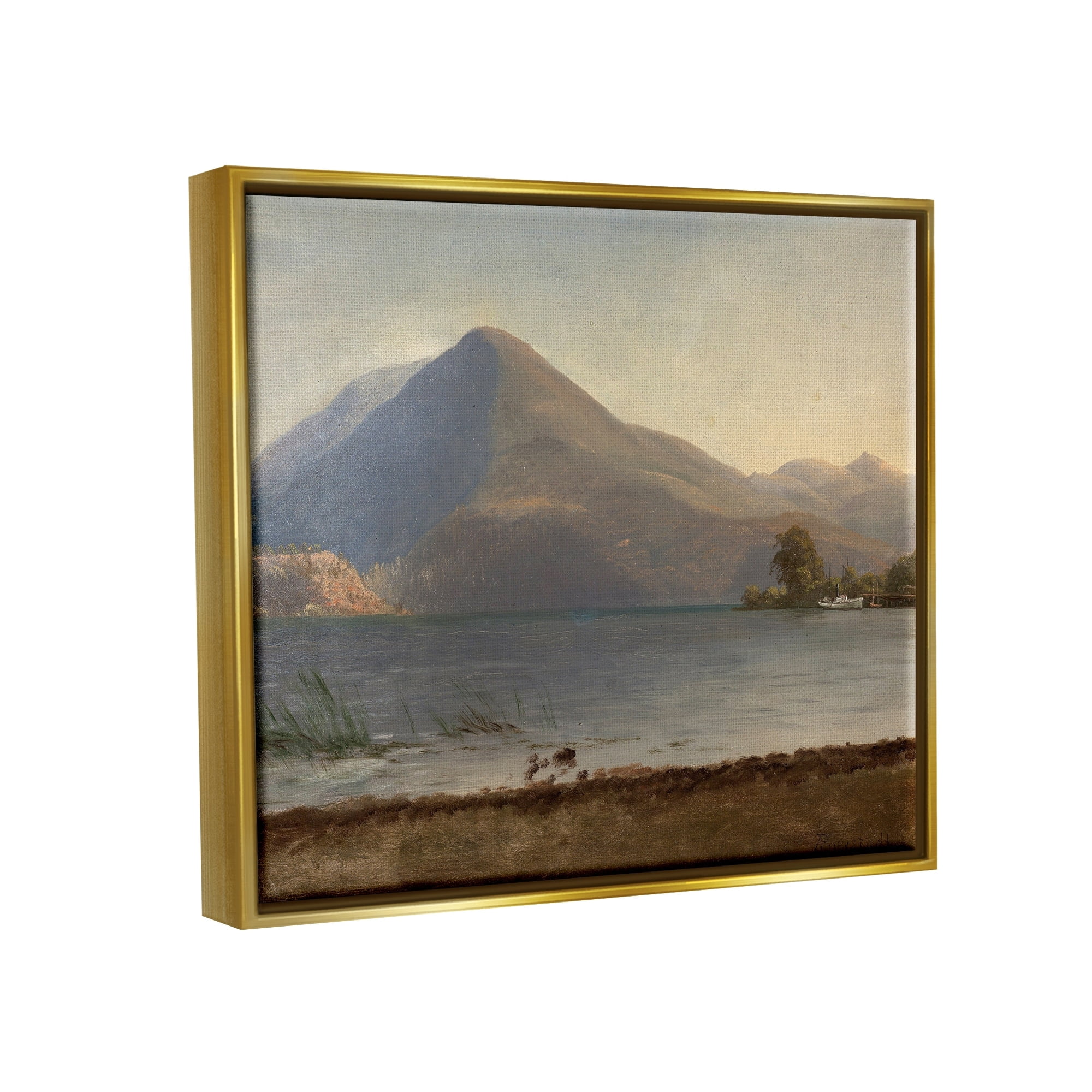 Stupell Industries On the Hudson Traditional Albert Bierstadt Painting Painting Metallic Gold Floating Framed Canvas Print Wall Art, Design by one1000paintings