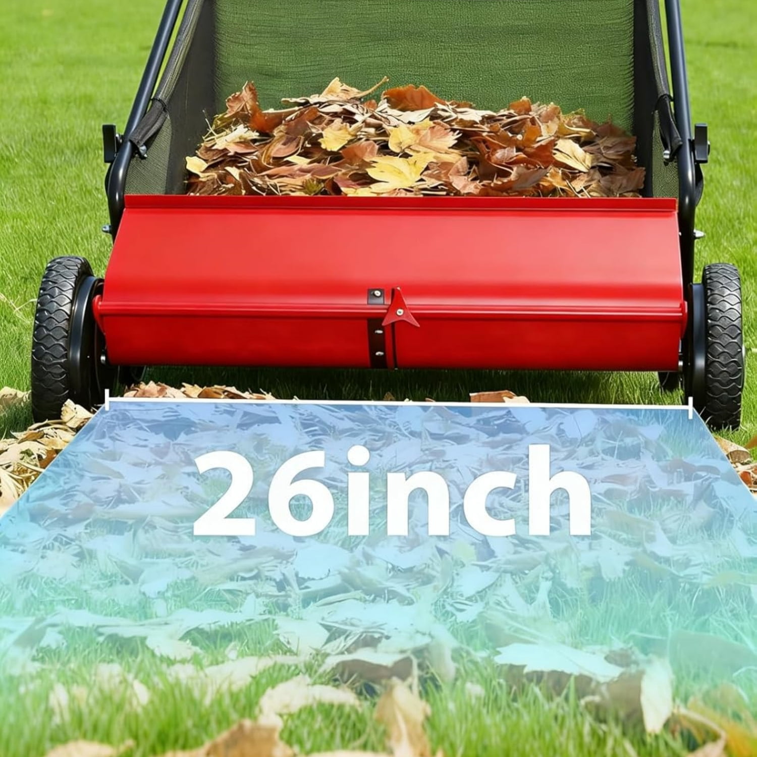 Riedhoff 26" Push Lawn Sweeper,4 Spinning Brushes, 7 Cu. Ft Capacity Collection Bag, Adjustable Height, Red