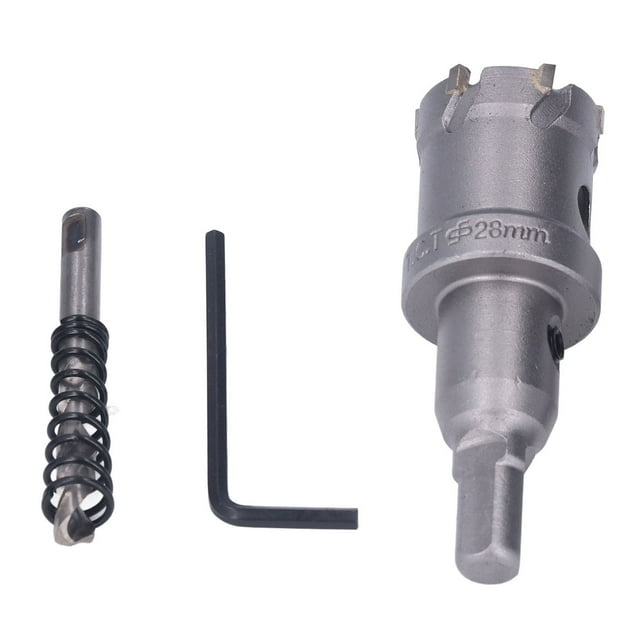 Kit de brocas de carburo para sierra de corona TCT con dientes gruesos de metal y llave hexagonal, broca de perforación de 28 mm/1,1 pulg.