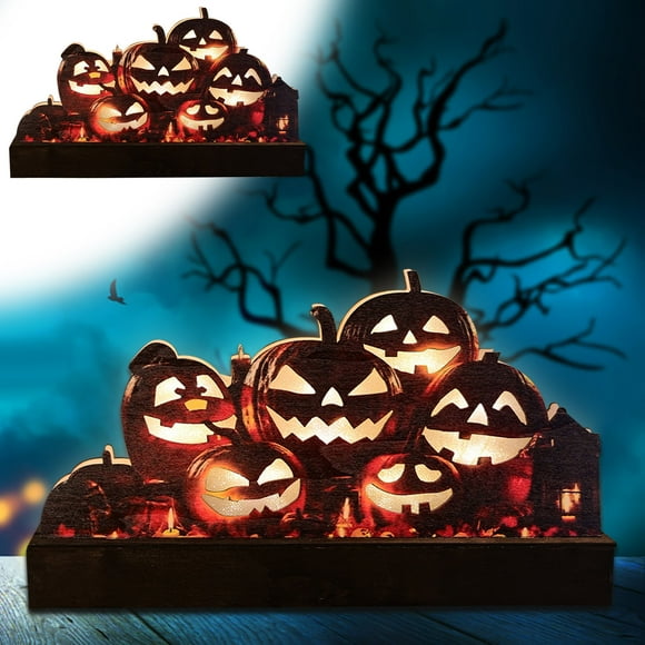 RKSTN Halloween Decorations Halloween Decorations Decorate Pumpkin Halloween Party Luminous Wooden Pumpkin Ornaments Halloween Decor