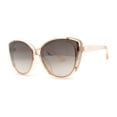 thumbnail image 2 of Womens Oversize Cat Eye Inset Lens Metal Jewel Edge Retro Sunglasses Clear Peach Brown Mirror, 2 of 4