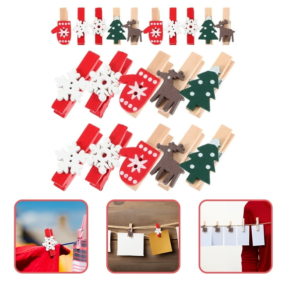 Stri 125pcs Christmas Wooden Photo Clips for String Lights